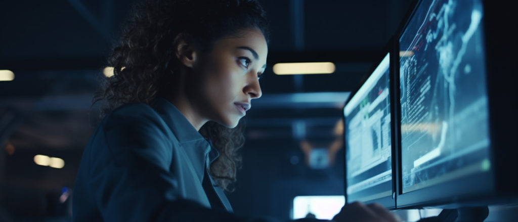 a woman researching on a computer