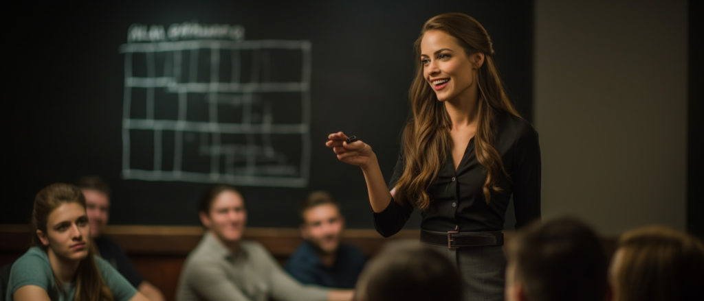 woman teaching adult students