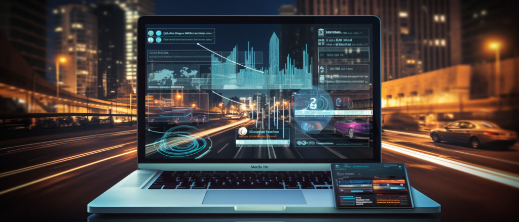 computer screen with futuristic website traffic matrics